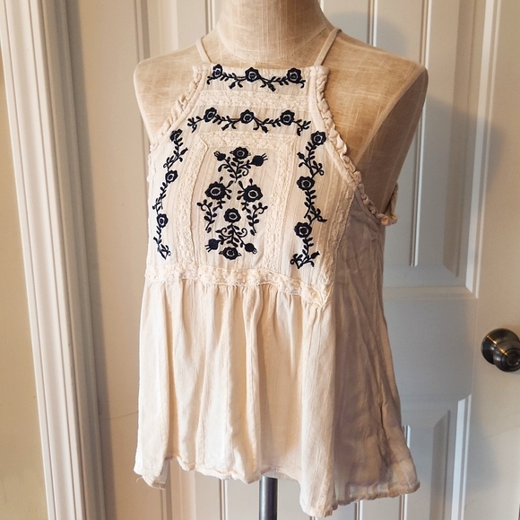 Altar'd State Tops - Floral embroidered peasant tank top